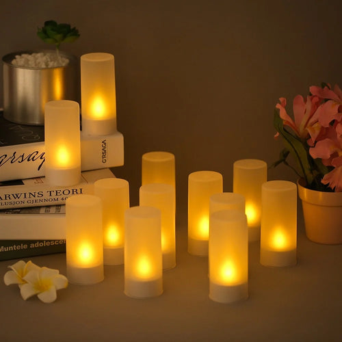 12PCS Rechargeable Candles with Cups Realistic Battery Operated Flameless Candles Home Decoration - EU Plug - 1