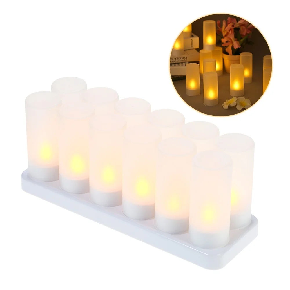 12PCS Rechargeable Candles with Cups Realistic Battery Operated Flameless Candles Home Decoration - EU Plug - 4