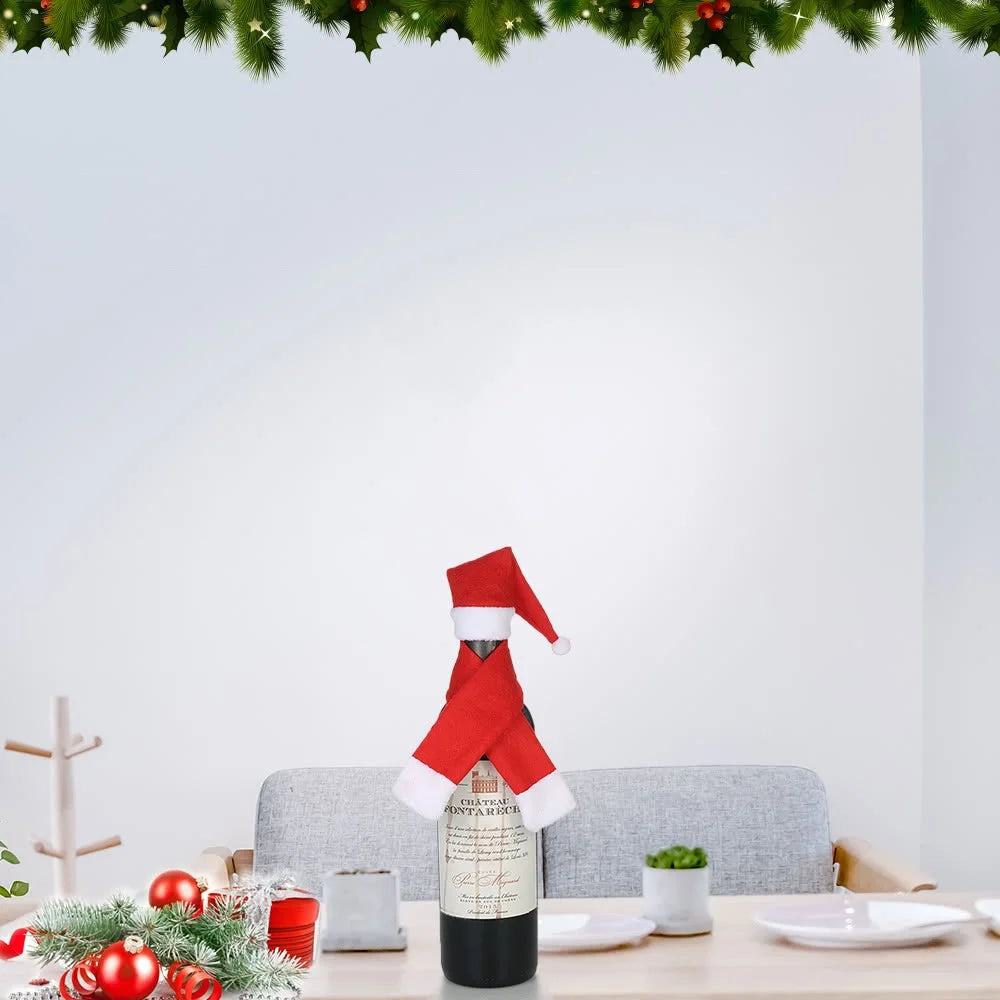 Christmas Wine Bottle Cover X'mas Champagne Gift Wrap Clothes Christmas Party Decoration - Hat and Scraf - 2