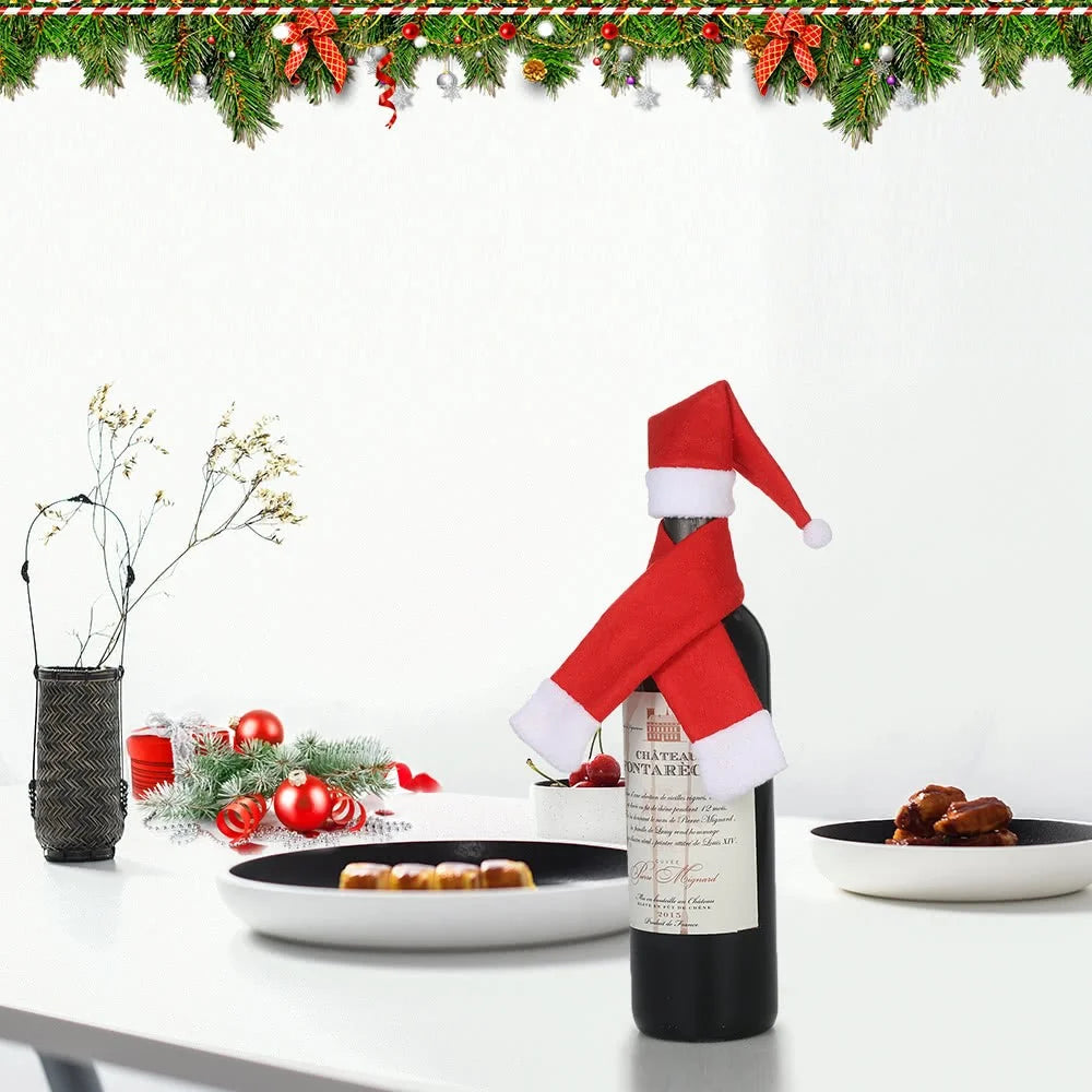 Christmas Wine Bottle Cover X'mas Champagne Gift Wrap Clothes Christmas Party Decoration - Hat and Scraf - 4