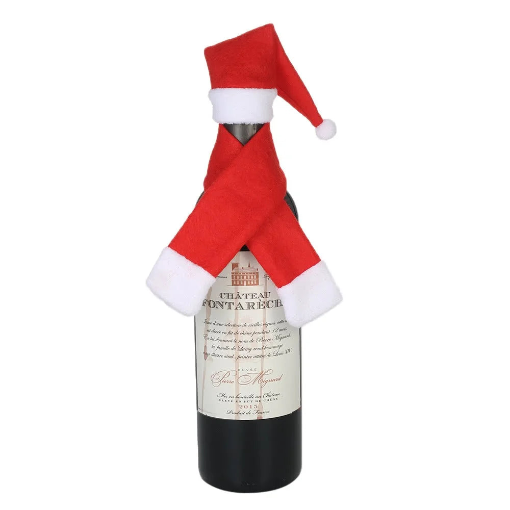 Christmas Wine Bottle Cover X'mas Champagne Gift Wrap Clothes Christmas Party Decoration - Hat and Scraf - 6