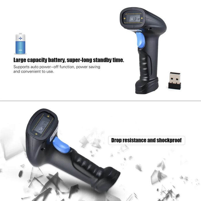 2.4G 1D / 2D / QR Barcode Scanner Bar Code Wireless Reader with USB Receiver - Black - 5