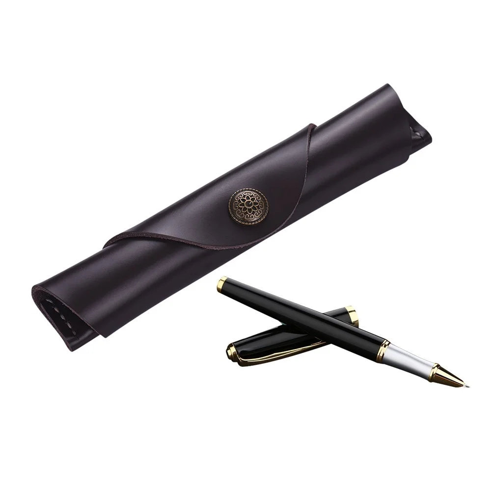 Leather Pen Case Fountain Handmade Sleeve Bag Pouch Protector for Single Pen Stylus Ballpoint, Size: 7'' x 1.2'' - Brown - 2