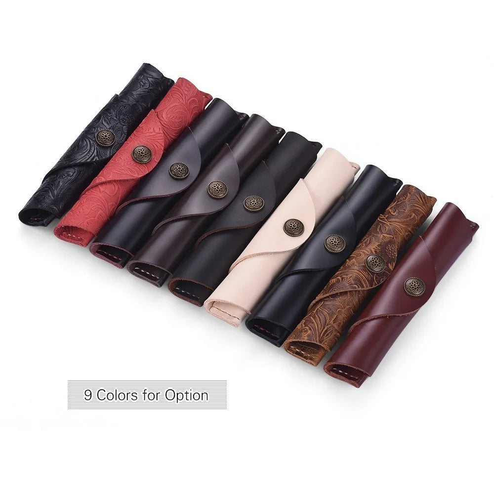 Leather Pen Case Fountain Handmade Sleeve Bag Pouch Protector for Single Pen Stylus Ballpoint, Size: 7'' x 1.2'' - Brown - 3