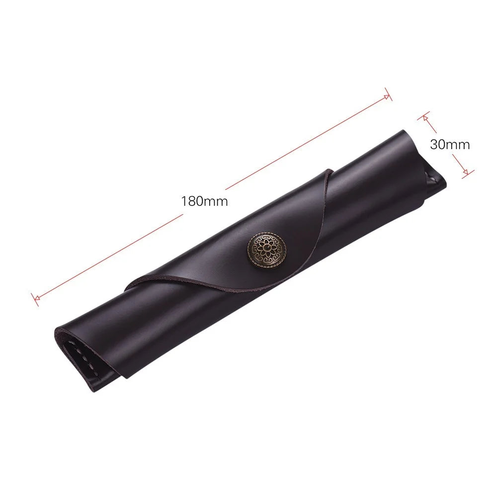 Leather Pen Case Fountain Handmade Sleeve Bag Pouch Protector for Single Pen Stylus Ballpoint, Size: 7'' x 1.2'' - Brown - 4