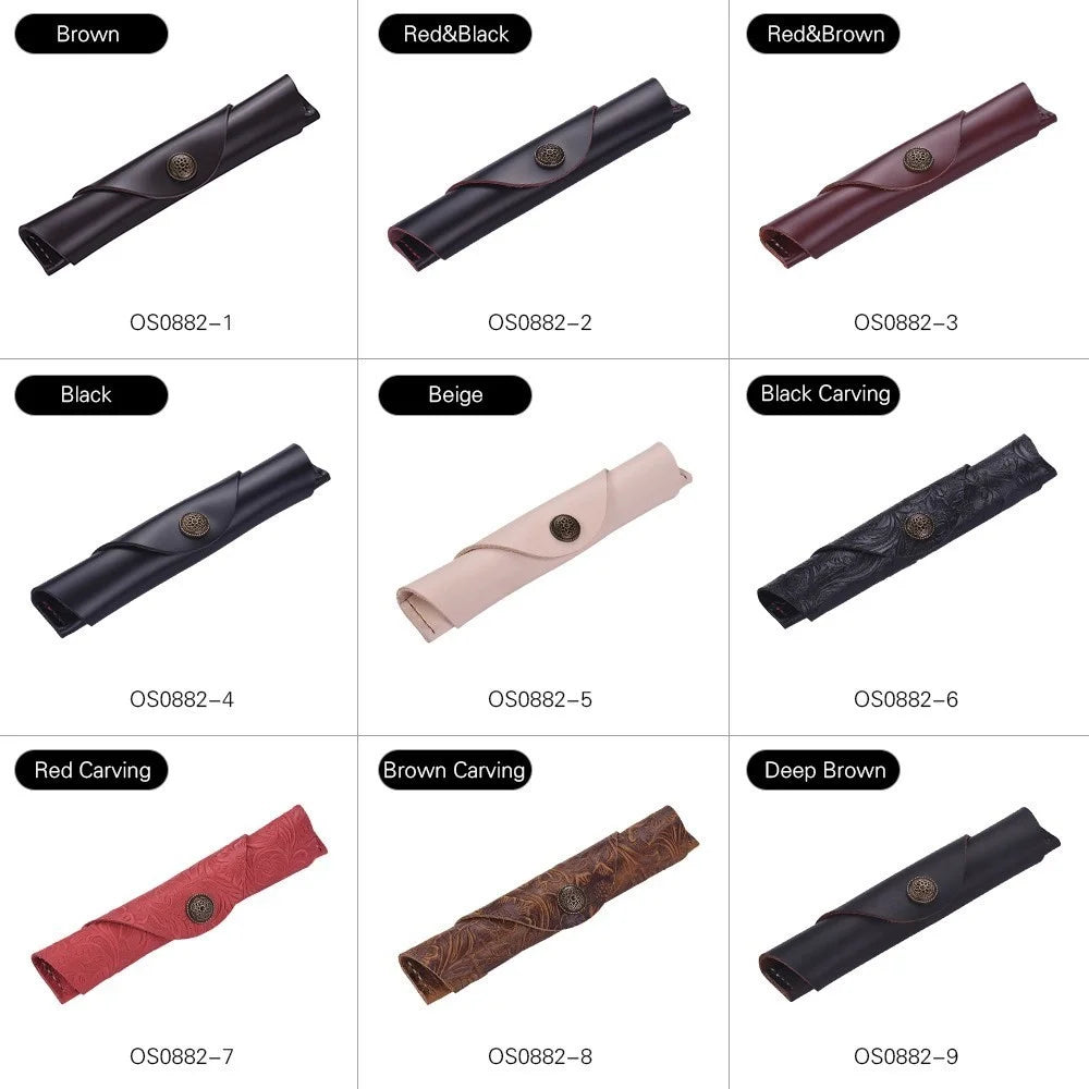 Leather Pen Case Fountain Handmade Sleeve Bag Pouch Protector for Single Pen Stylus Ballpoint, Size: 7'' x 1.2'' - Brown - 5