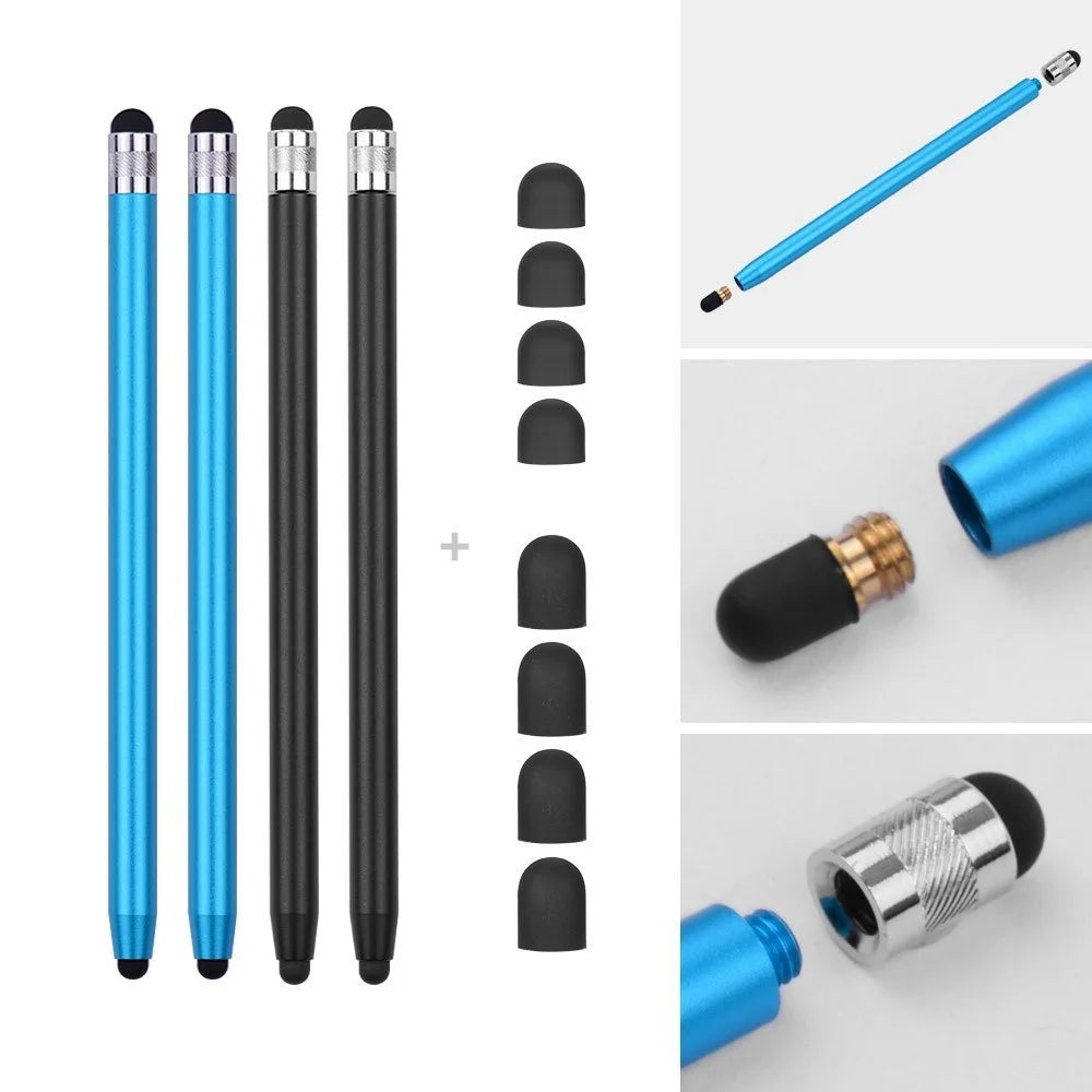 [4pcs] Universal 2-in-1 Sensitive Touchscreen Stylus Pens for Tablet and Smartphones with Capacitive Screen - Black / Baby Blue - 1