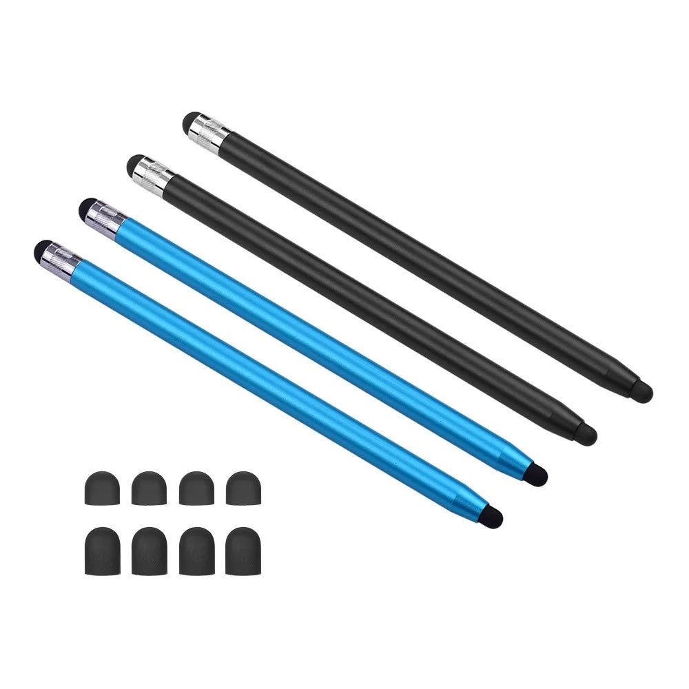 [4pcs] Universal 2-in-1 Sensitive Touchscreen Stylus Pens for Tablet and Smartphones with Capacitive Screen - Black / Baby Blue - 4