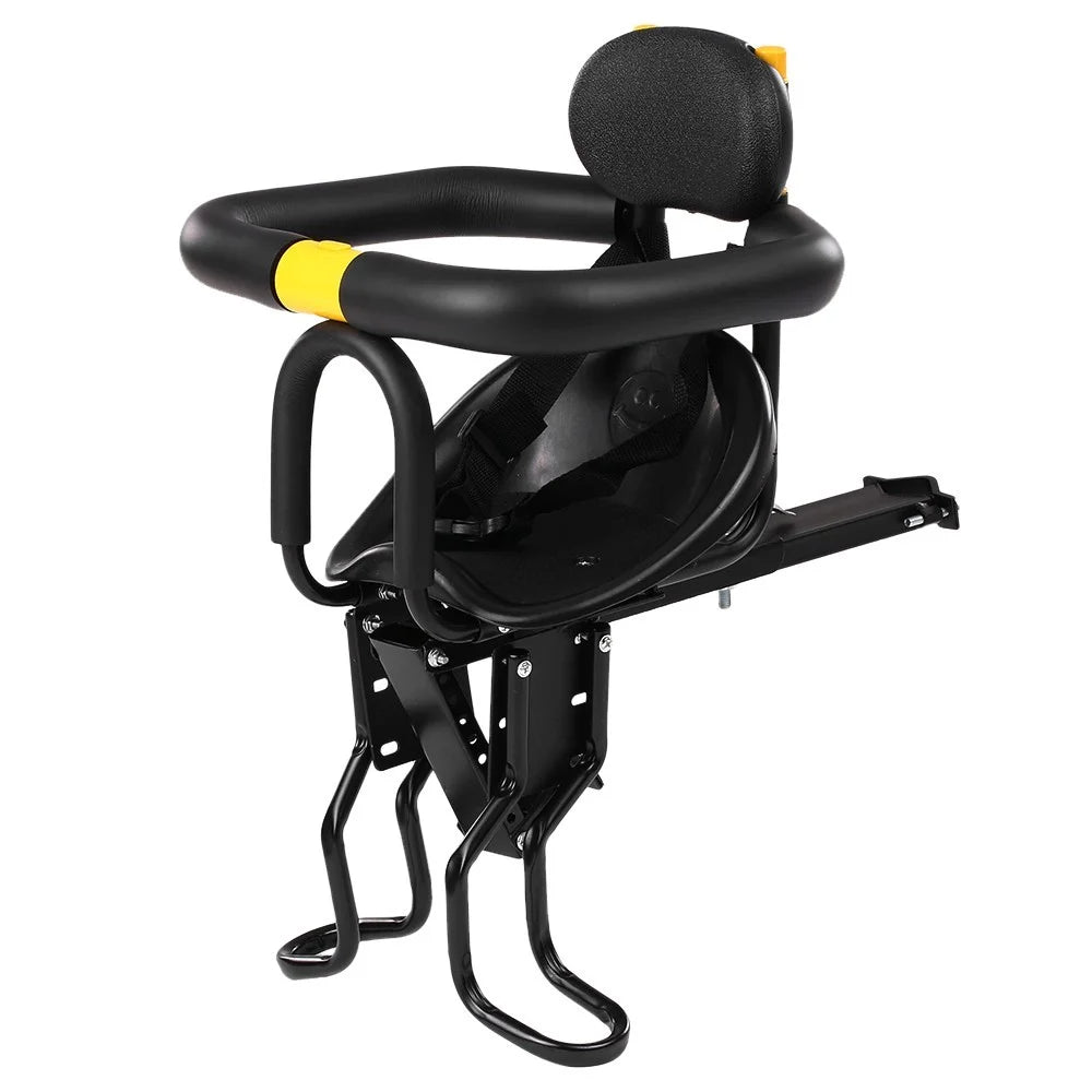 Safety Child Bicycle Seat Bike Front Baby Seat Kids Saddle with Foot Pedals Support Back Rest - Black - 7