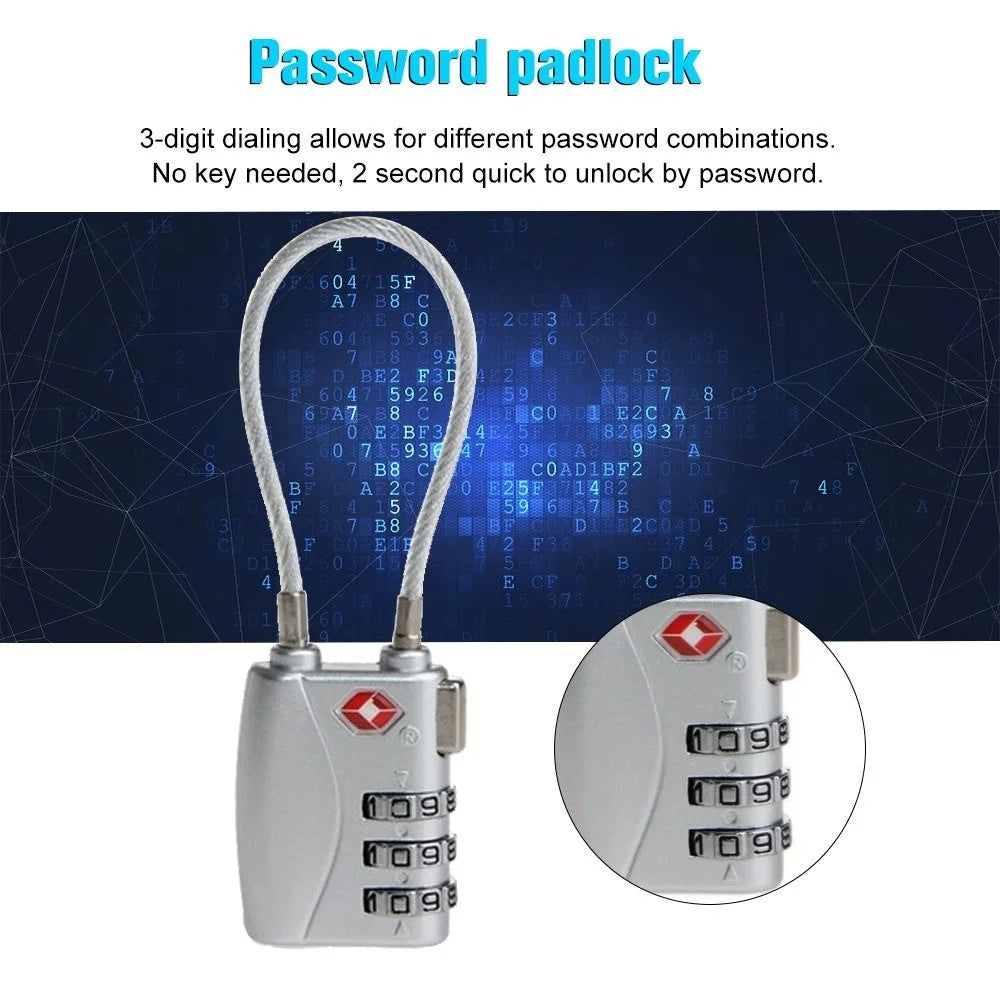 Resettable 3 Digit Combination Customs Password Padlock / TSA Lock TSA719 - Silver - 3