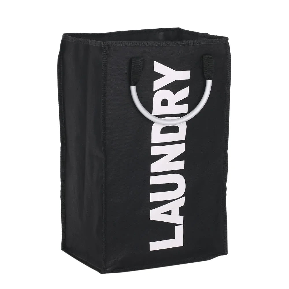 Practical Foldable Laundry Bag Washing Dirty Clothes Laundry Basket Durable Storage Bag with Alloy Handle - Black - 1