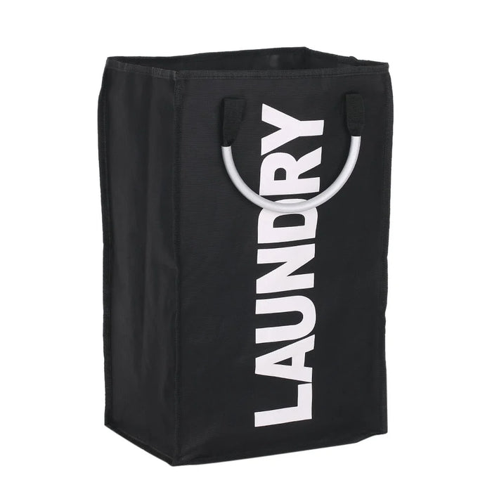 Practical Foldable Laundry Bag Washing Dirty Clothes Laundry Basket Durable Storage Bag with Alloy Handle - Black - 1