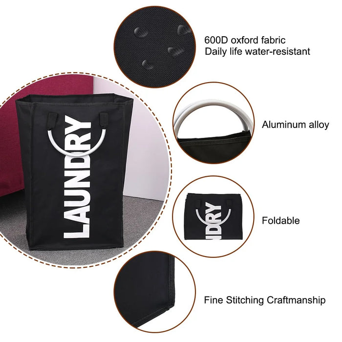 Practical Foldable Laundry Bag Washing Dirty Clothes Laundry Basket Durable Storage Bag with Alloy Handle - Black - 2