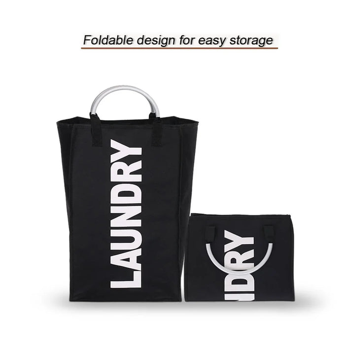 Practical Foldable Laundry Bag Washing Dirty Clothes Laundry Basket Durable Storage Bag with Alloy Handle - Black - 4