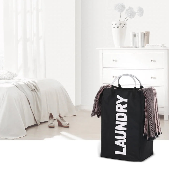Practical Foldable Laundry Bag Washing Dirty Clothes Laundry Basket Durable Storage Bag with Alloy Handle - Black - 6