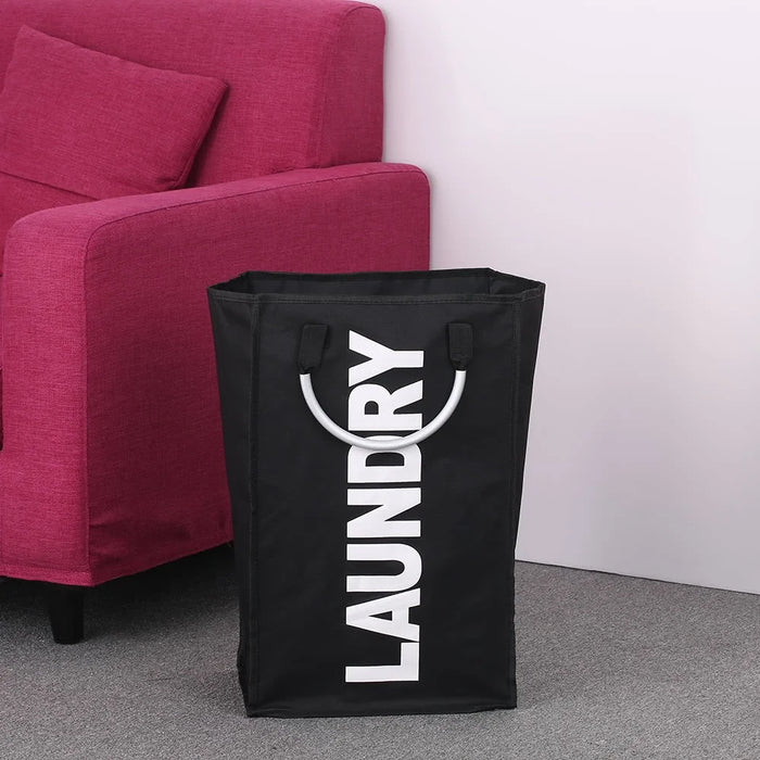 Practical Foldable Laundry Bag Washing Dirty Clothes Laundry Basket Durable Storage Bag with Alloy Handle - Black - 7