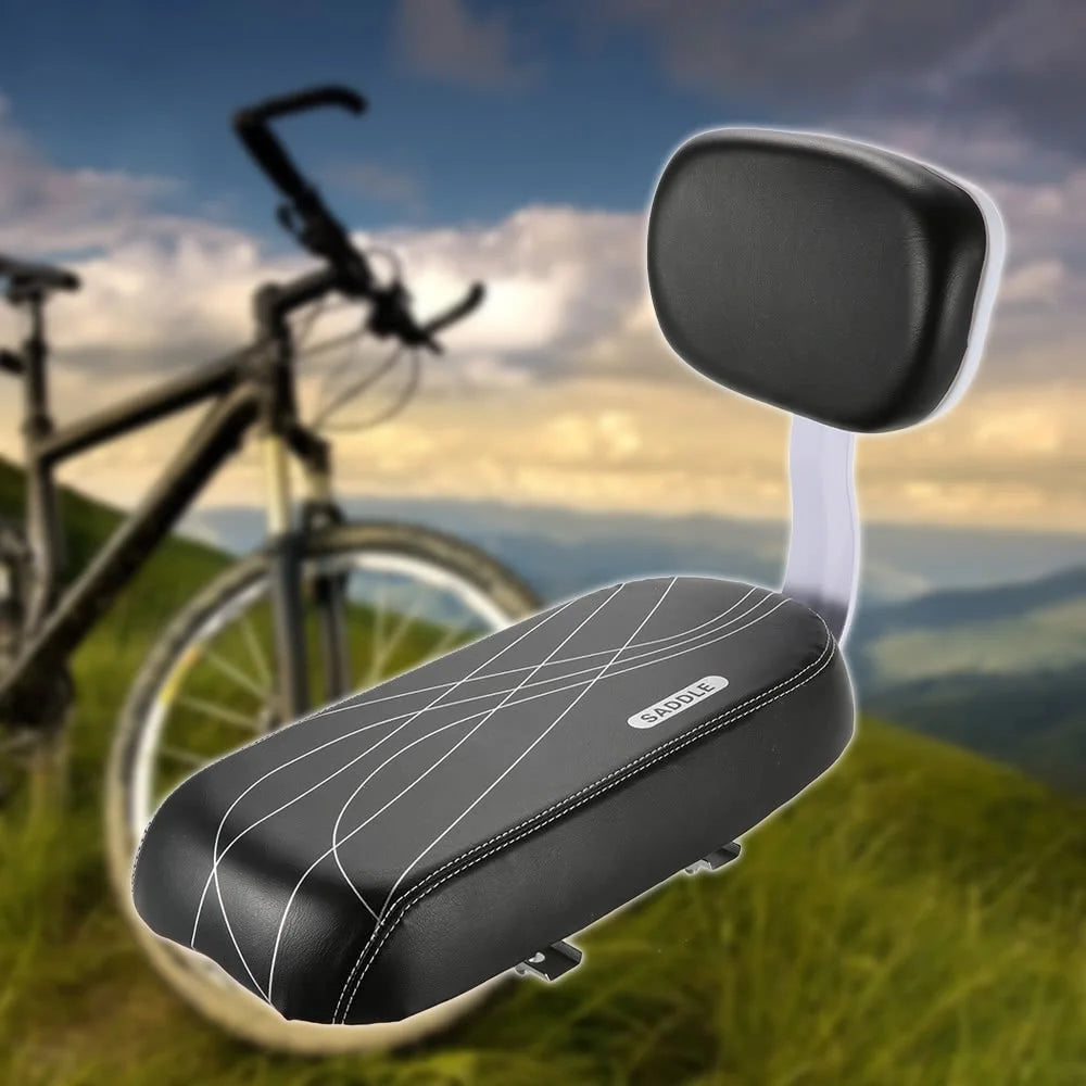 Bicycle Back Seat Bike PU Leather Soft Cushion Rear Rack Seat Children Seat with Back Rest - Black - 2