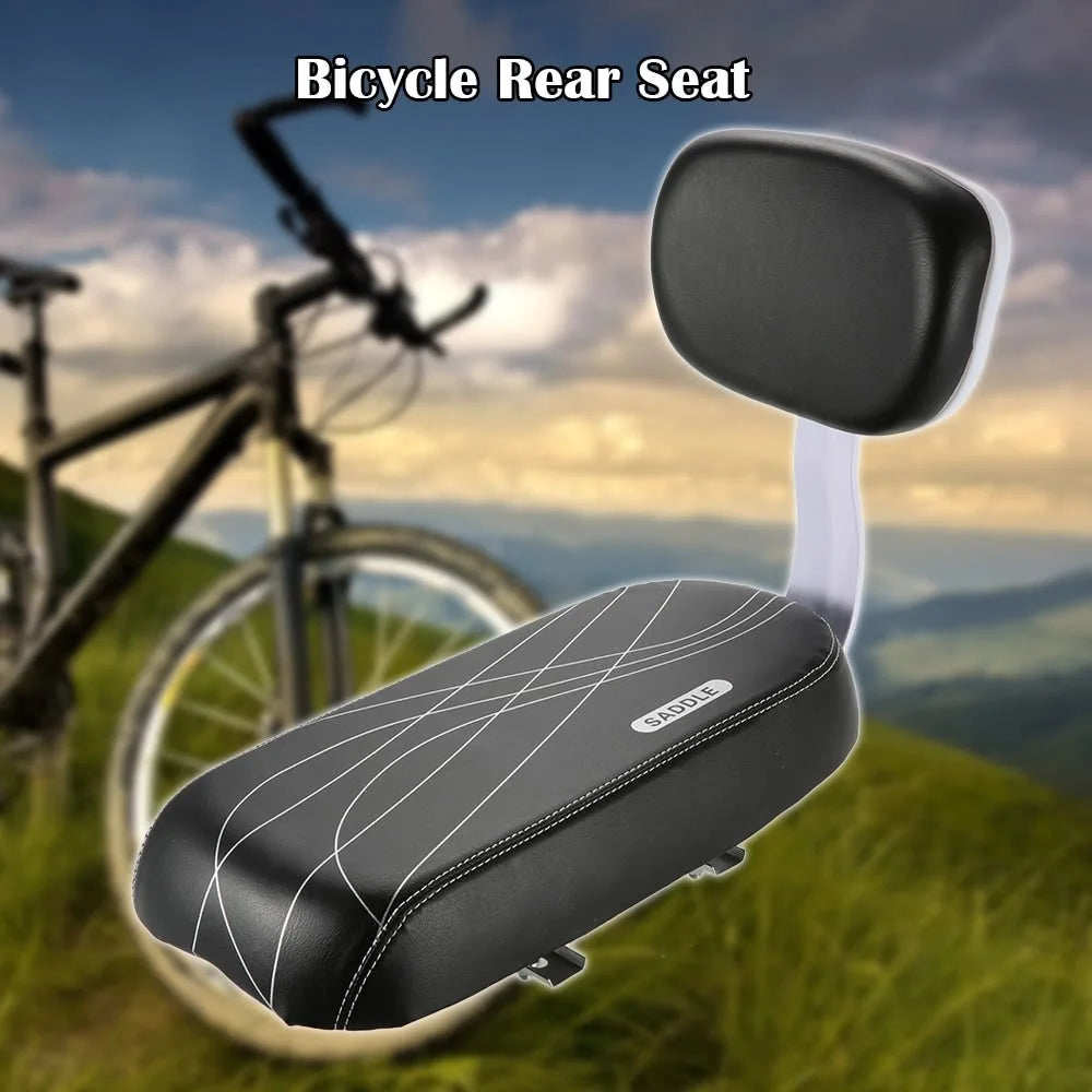 Bicycle Back Seat Bike PU Leather Soft Cushion Rear Rack Seat Children Seat with Back Rest - Black - 7