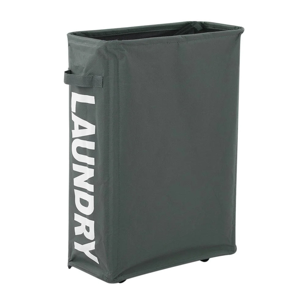 Corner Slim Foldable Oxford Cloth Laundry Basket Bin Mesh Drawstring Dirty Clothes Hamper - Grey - 1