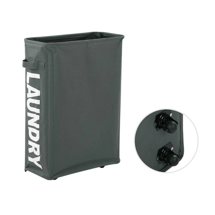 Corner Slim Foldable Oxford Cloth Laundry Basket Bin Mesh Drawstring Dirty Clothes Hamper - Grey - 3