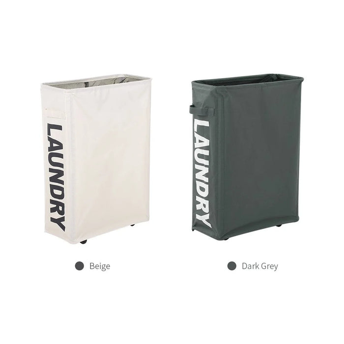 Corner Slim Foldable Oxford Cloth Laundry Basket Bin Mesh Drawstring Dirty Clothes Hamper - Grey - 4