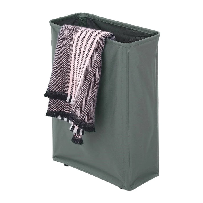 Corner Slim Foldable Oxford Cloth Laundry Basket Bin Mesh Drawstring Dirty Clothes Hamper - Grey - 5