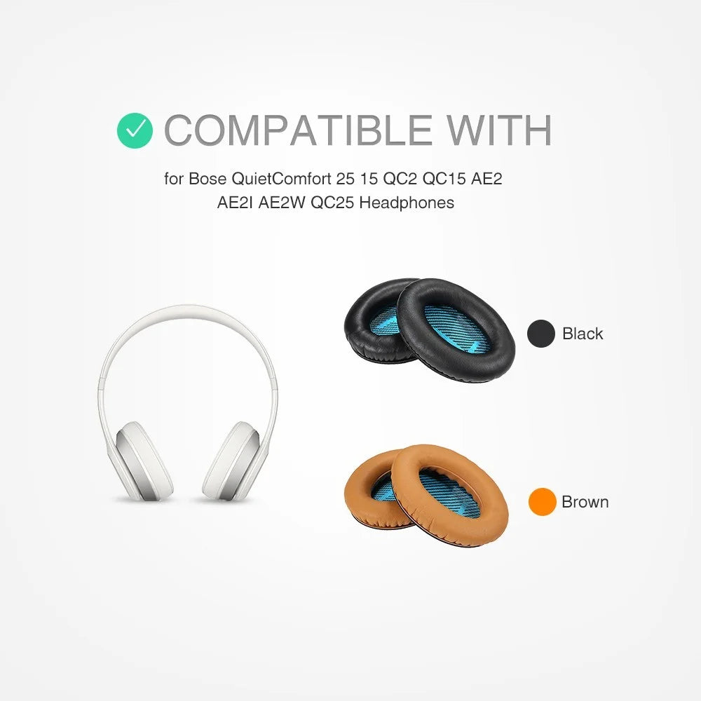 For Bose QuietComfort 25 15 QC2 QC15 AE2 AE2I AE2W QC25 Headphones Replacement Memory Foam Ear Pad Protein Leather Ear Cups Cushion Cover  - Brown - 7