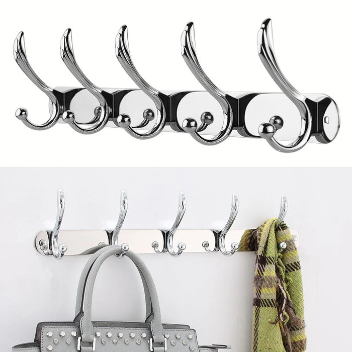 Wall Mounted Stainless Steel Hook Rack Cloth Hat Coat Hanger - 1