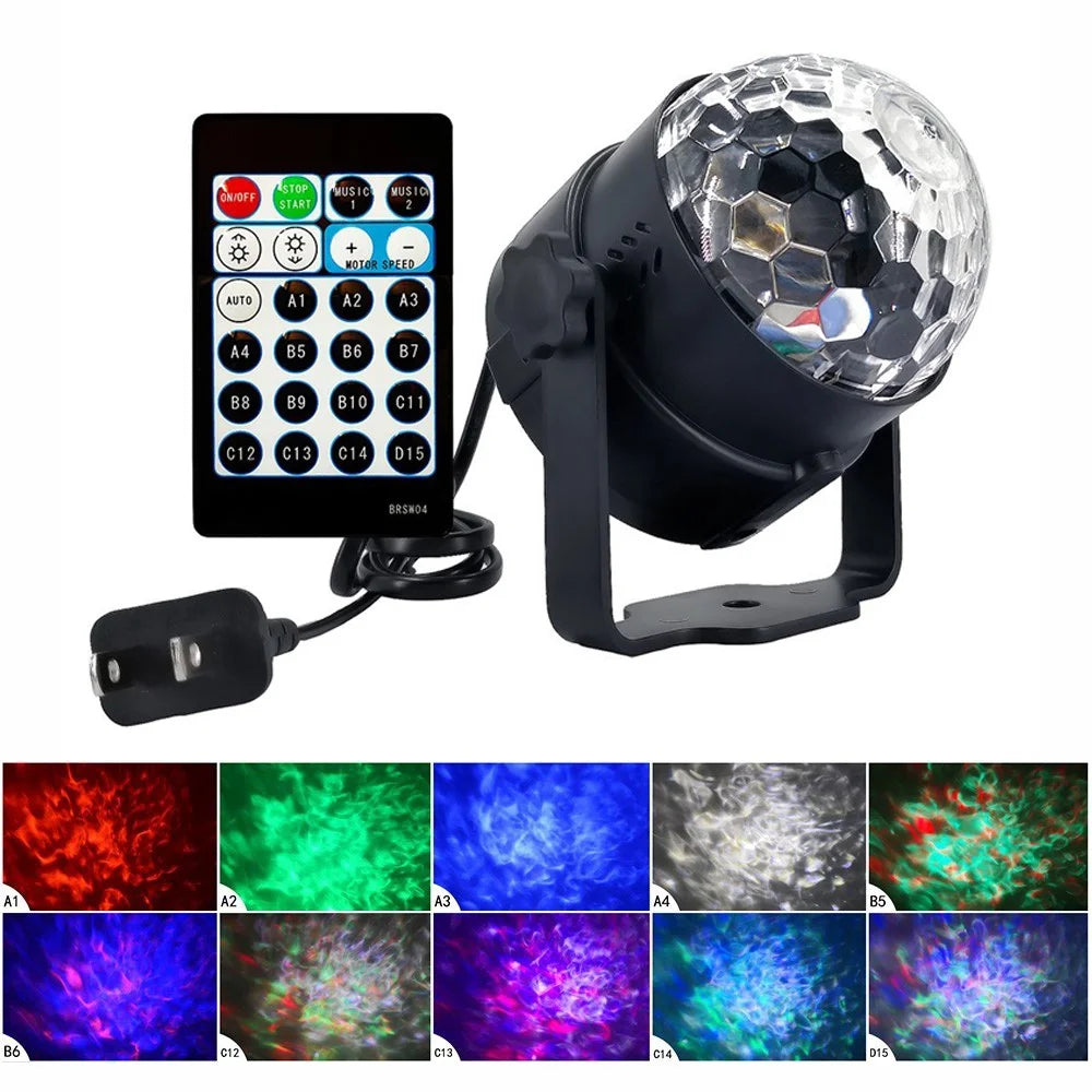 6W 15-Color Water Wave Projector Light Projecting Lamp with Remote Controller for Parties Accasions - UK Plug - 1