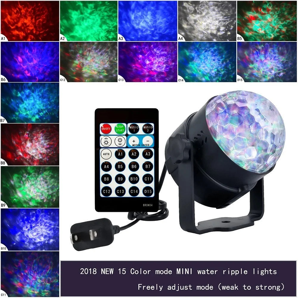 6W 15-Color Water Wave Projector Light Projecting Lamp with Remote Controller for Parties Accasions - UK Plug - 2