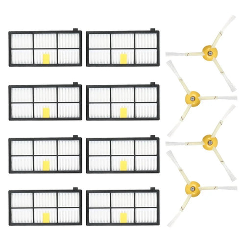 Pack of 12 Replacement Accessories Kit in 4 Side Brushes + 8 HEPA Filters for iRobot Roomba 800 & 900 Series Vacuum Cleaner - 1