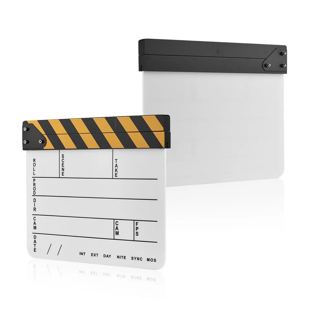 Dry Erase Acrylic Director Film Clapboard Movie TV Cut Action Scene Clapper Board Slate - White - 6