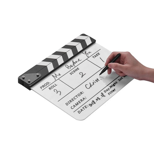 Movie TV Cut Action Scene Clapper Board Dry Erase Acrylic Director Film Clapboard Slate Marker + Pen - Black & White Stick - 1