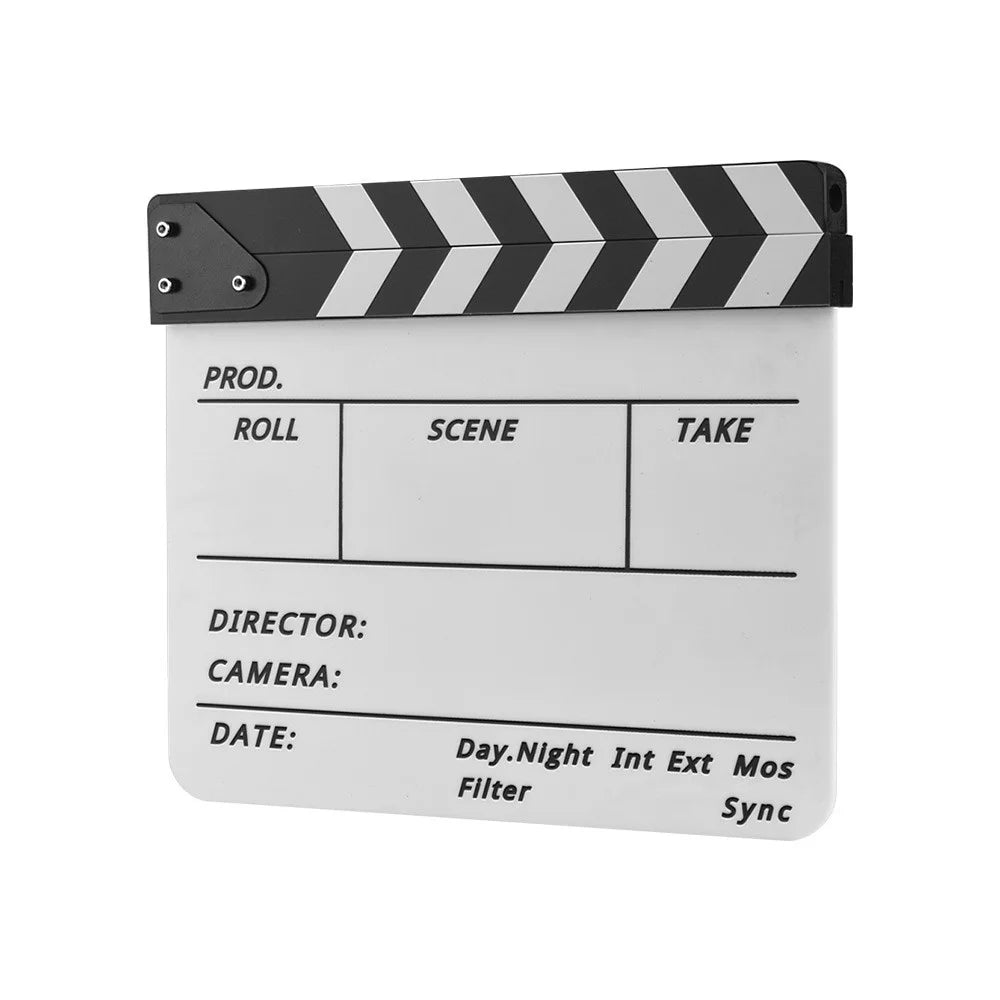 Movie TV Cut Action Scene Clapper Board Dry Erase Acrylic Director Film Clapboard Slate Marker + Pen - Black & White Stick - 2
