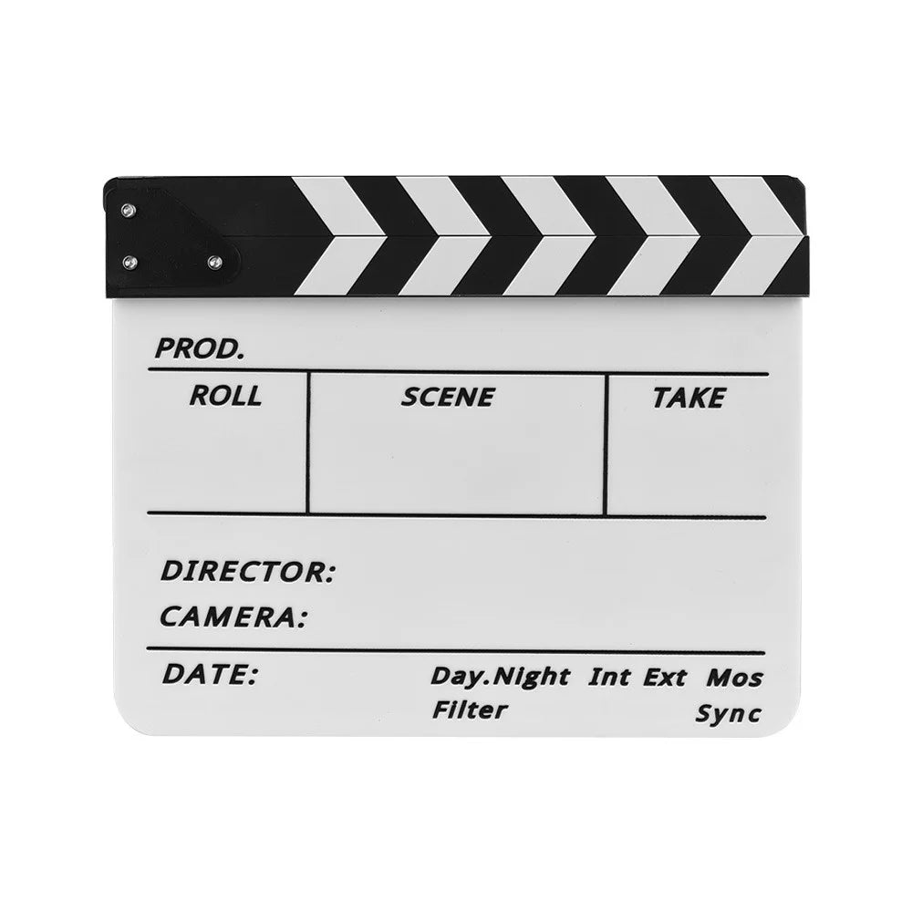 Movie TV Cut Action Scene Clapper Board Dry Erase Acrylic Director Film Clapboard Slate Marker + Pen - Black & White Stick - 3