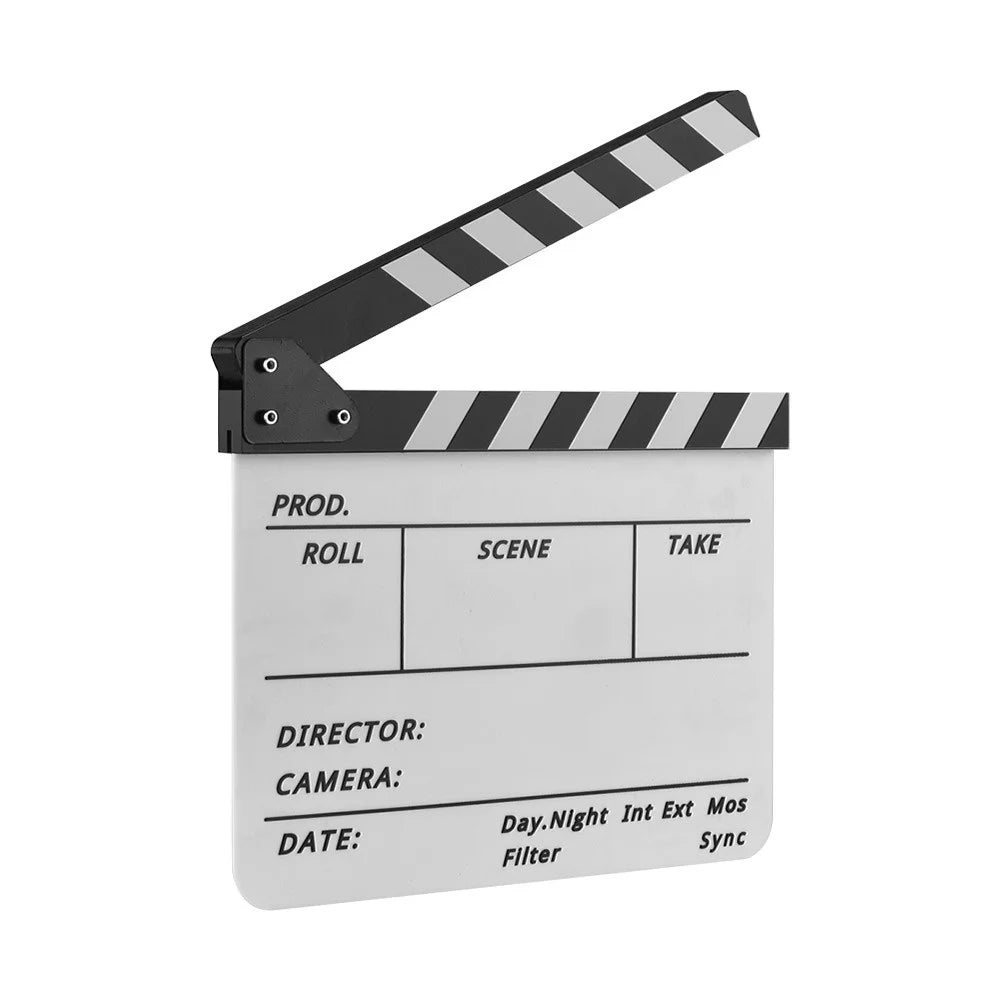 Movie TV Cut Action Scene Clapper Board Dry Erase Acrylic Director Film Clapboard Slate Marker + Pen - Black & White Stick - 4