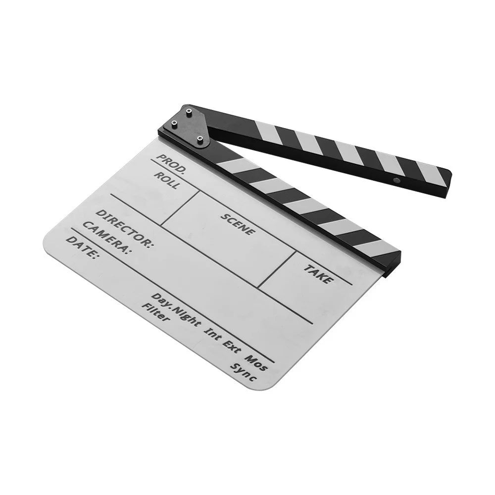 Movie TV Cut Action Scene Clapper Board Dry Erase Acrylic Director Film Clapboard Slate Marker + Pen - Black & White Stick - 5