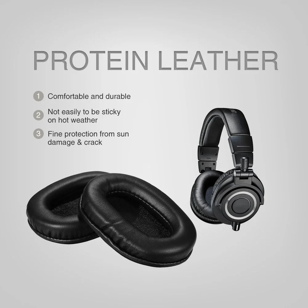 Replacement Protein Leather Memory Foam Ear Pad Cushion for Audio-technica ATH-M40x M50 M50S M20 M30 M40 ATH-SX1 Headphone - Black - 5