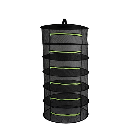 Folding Dry Rack Hanging Basket Drying Net Dryer for Herbs Flowers Buds Plants - 6 Layers / Green Zipper - 1