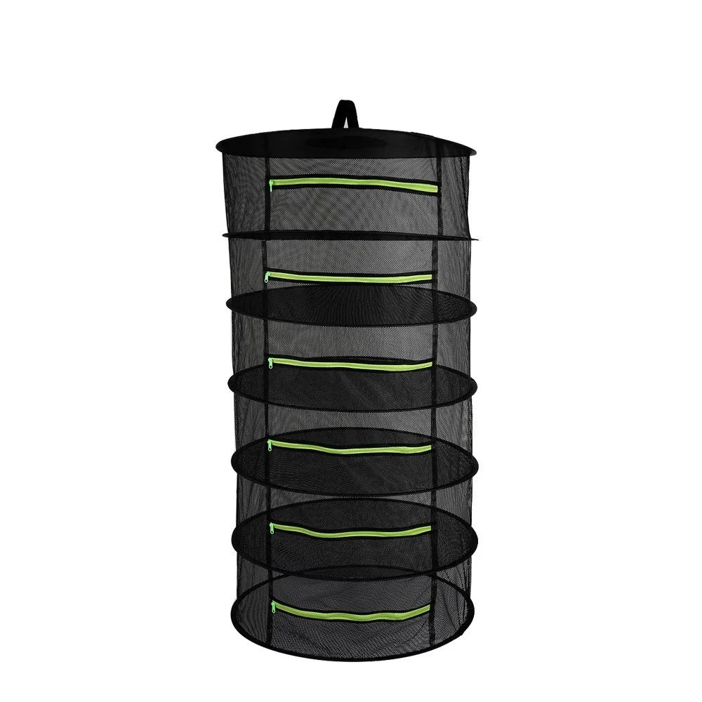 Folding Dry Rack Hanging Basket Drying Net Dryer for Herbs Flowers Buds Plants - 6 Layers / Green Zipper - 1
