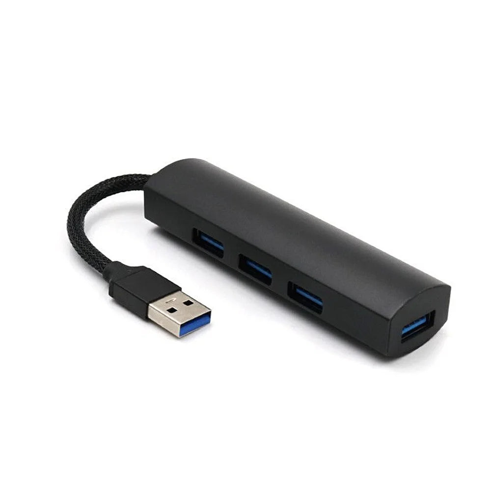 T-552 4Ports USB3.0 Hub Aluminium Alloy Expander Adapter High Speed Transmission Data Sync Convertor Compatible with Mouse/Keyboard/Mobile Hard Disk - Black - 1