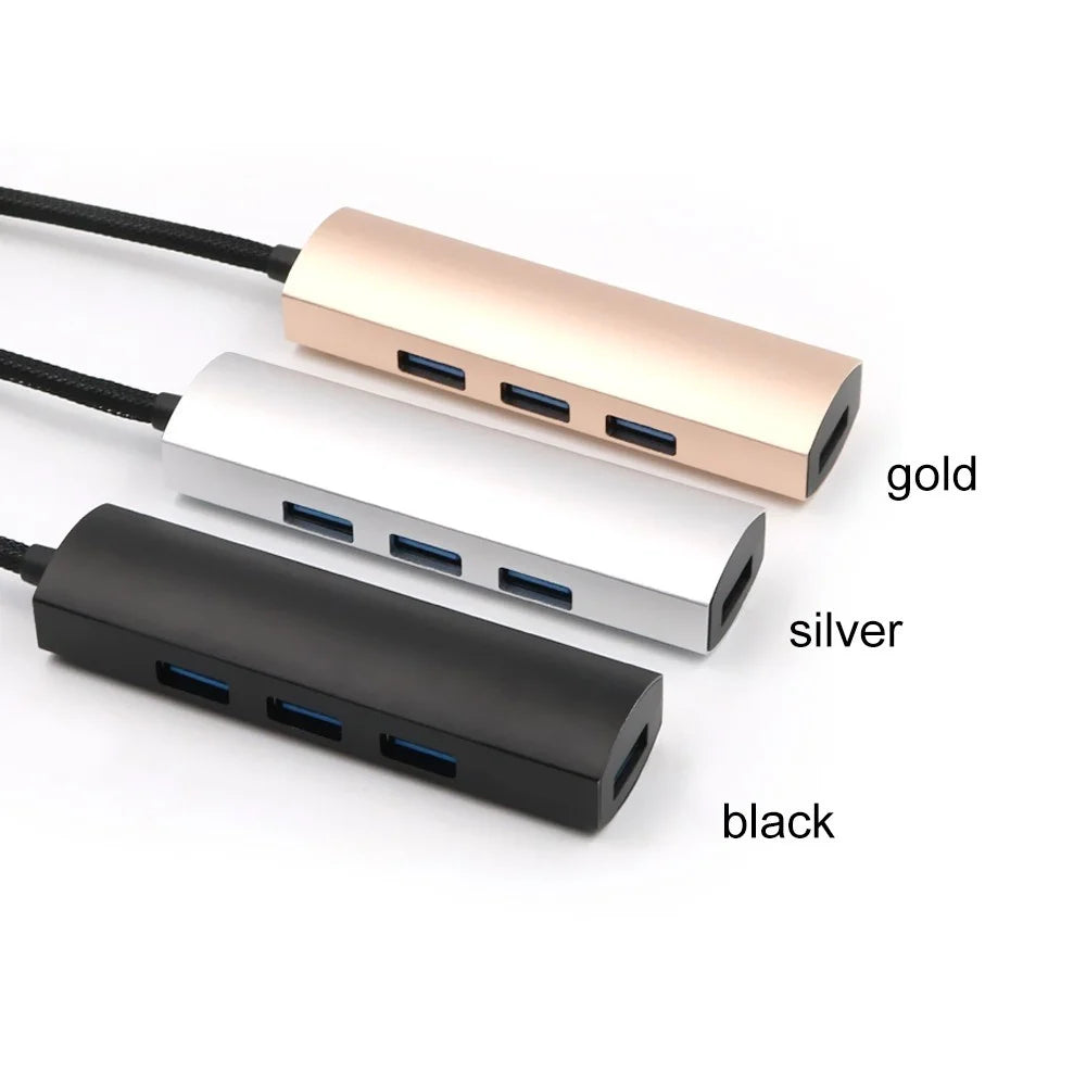 T-552 4Ports USB3.0 Hub Aluminium Alloy Expander Adapter High Speed Transmission Data Sync Convertor Compatible with Mouse/Keyboard/Mobile Hard Disk - Black - 2
