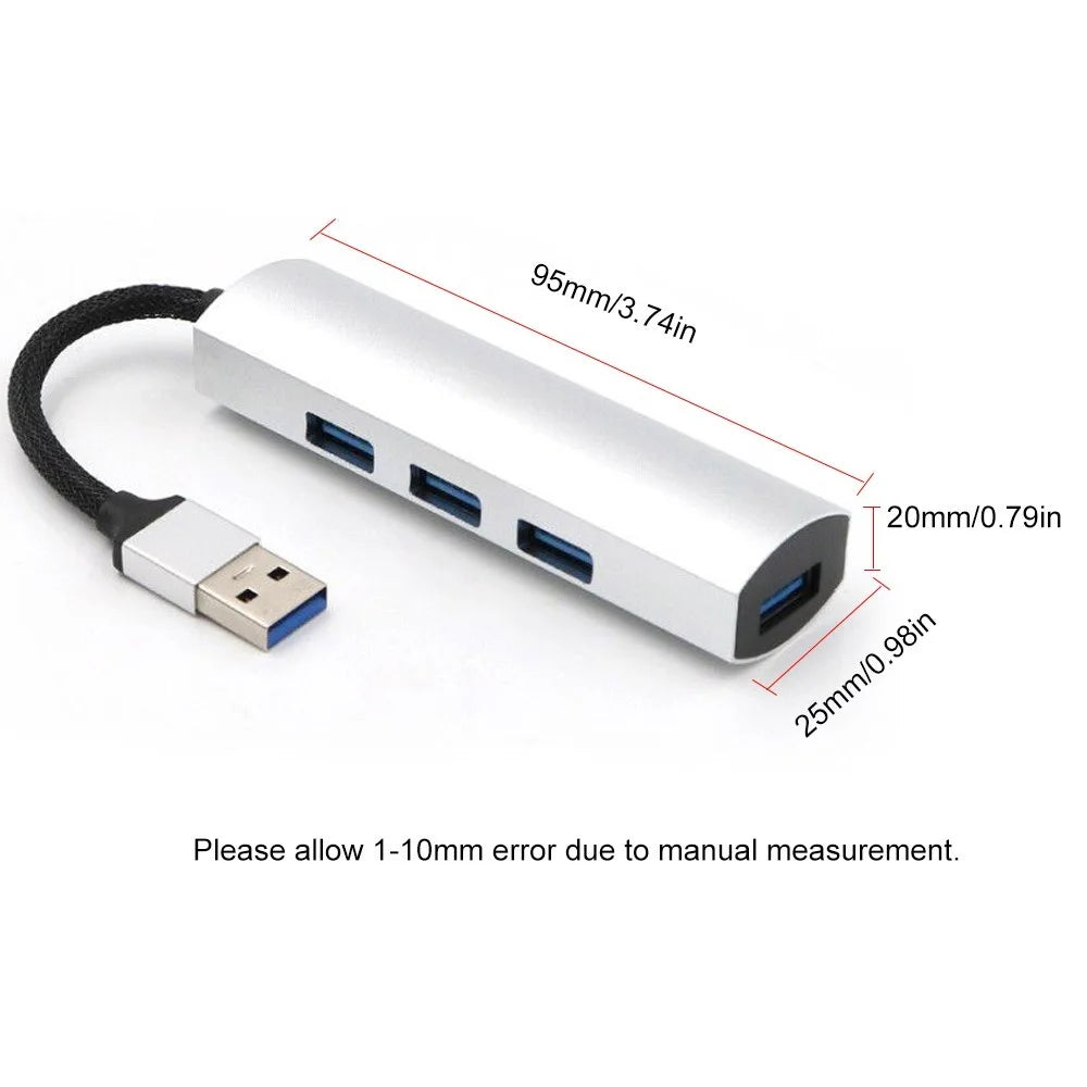 T-552 4Ports USB3.0 Hub Aluminium Alloy Expander Adapter High Speed Transmission Data Sync Convertor Compatible with Mouse/Keyboard/Mobile Hard Disk - Black - 3