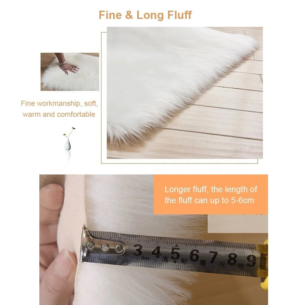 Soft Faux Fur Rug Fluffy Rectangle Shape Sheepskin Fur Carpet Rug for Nursery Room, Bedroom, Luxury Home Decor - White/300x300mm - 3