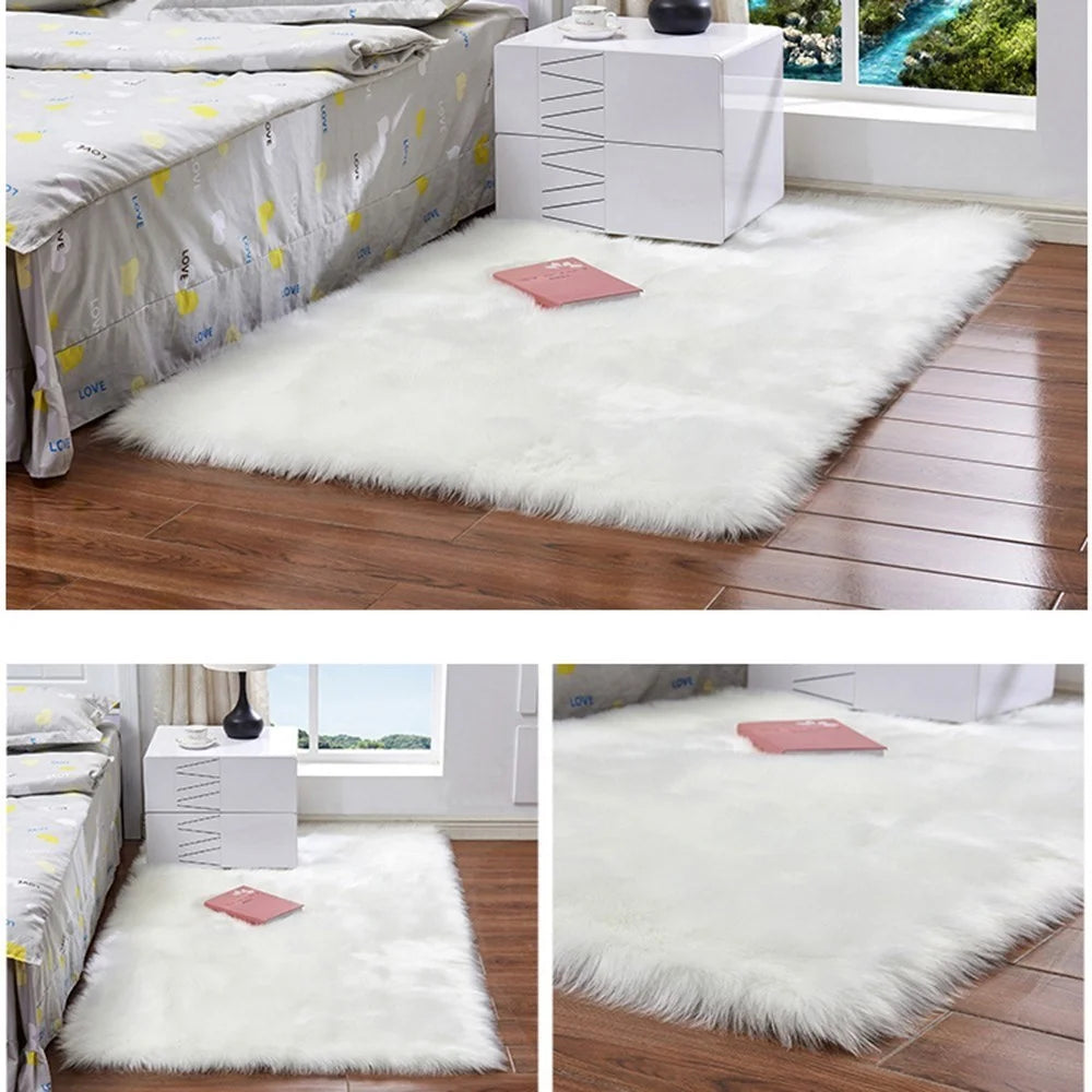 Soft Faux Fur Rug Fluffy Rectangle Shape Sheepskin Fur Carpet Rug for Nursery Room, Bedroom, Luxury Home Decor - White/300x300mm - 5