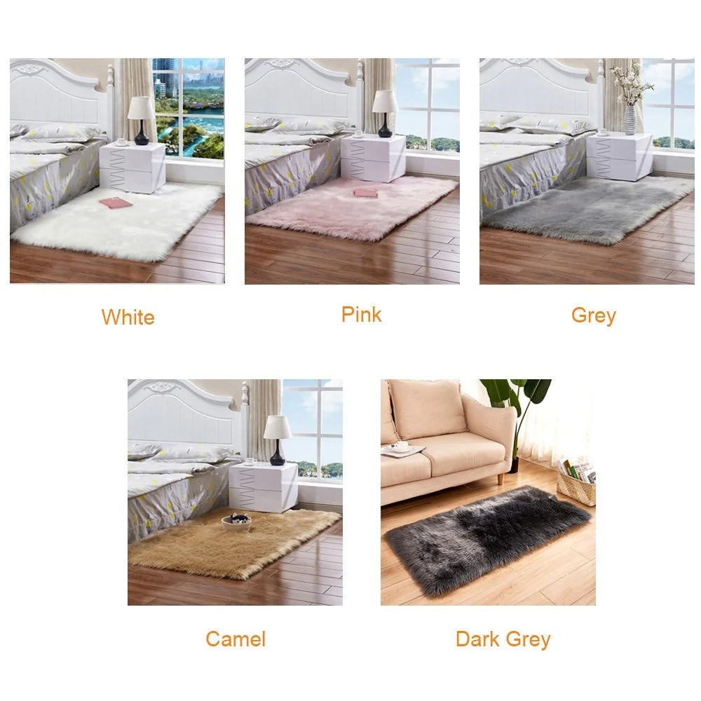 Soft Faux Fur Rug Fluffy Rectangle Shape Sheepskin Fur Carpet Rug for Nursery Room, Bedroom, Luxury Home Decor - White/300x300mm - 6