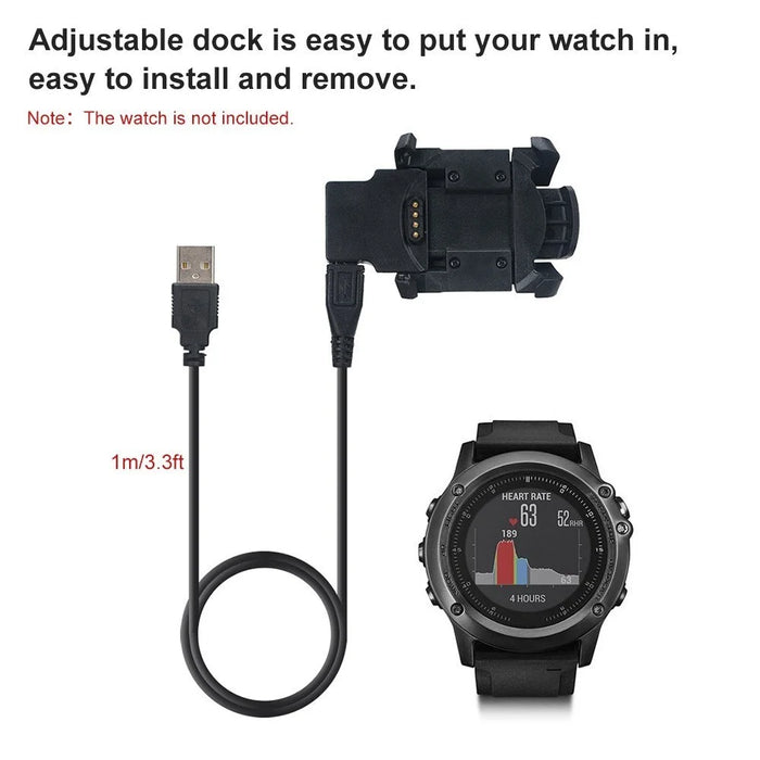 Smart Watch Charger Cradle Dock with USB Interface 1-Meter Data Transfer Cable for Garmin Fenix 3 / Fenix 3 HR / Quatix 3 Data Transfer Cable - Black - 4