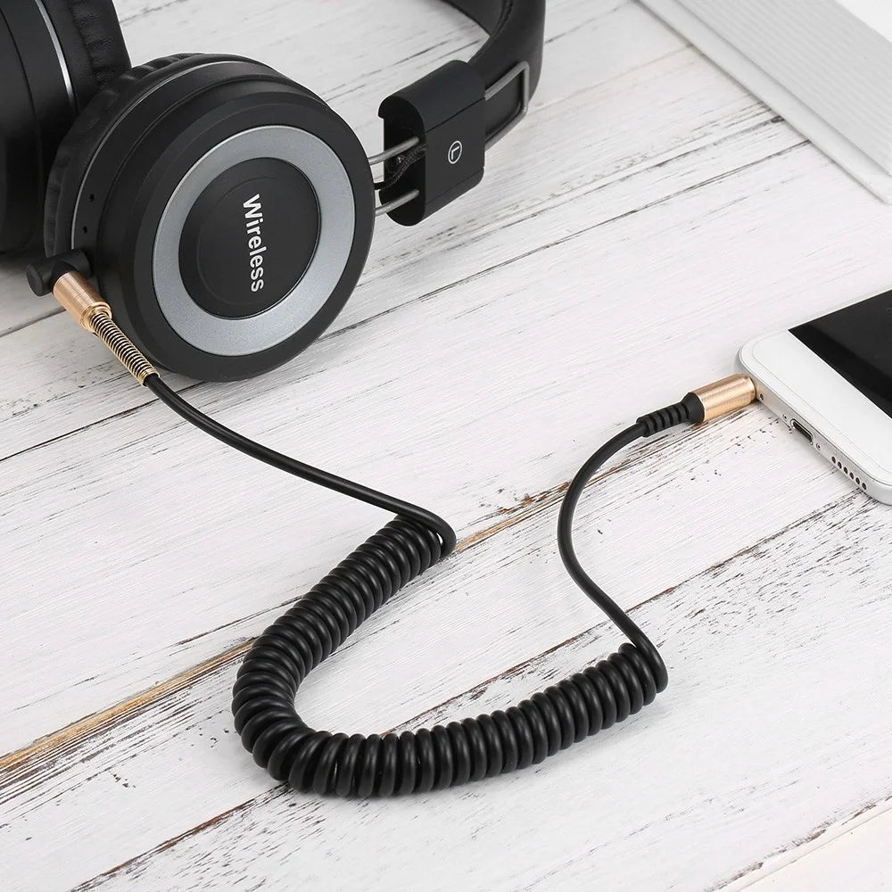 1.7 Meters Audio Extender Cord w/Spring Stretchable Telephone Coiling Line Extension Cable 3.5mm Jack Male to Male AUX Cable 3.5 mm for Computer Mobile Phones Amplifier - Black - 6