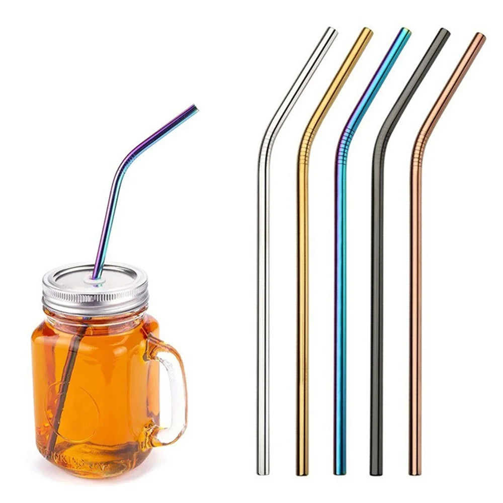 Multicolor Reusable Stainless Steel Straws Bent Straw Drinking Metal Straws [Random Color] - 4Pcs - 1