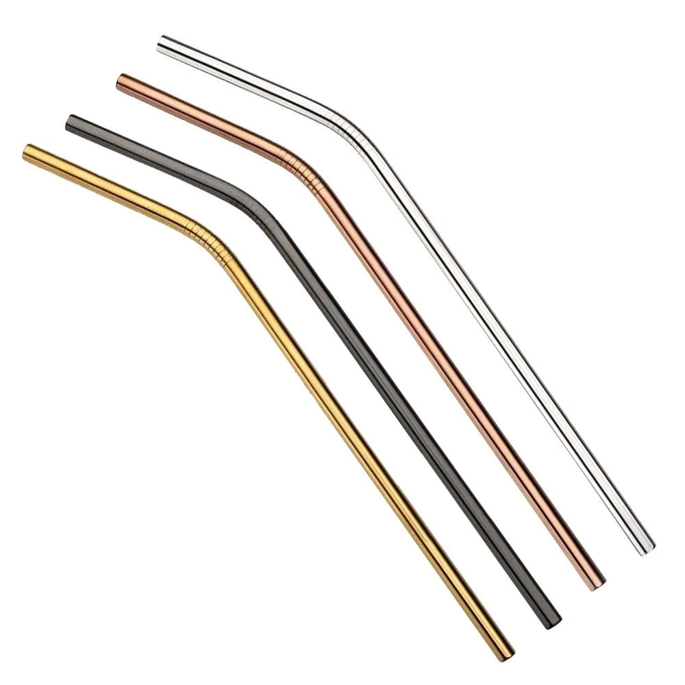Multicolor Reusable Stainless Steel Straws Bent Straw Drinking Metal Straws [Random Color] - 4Pcs - 2